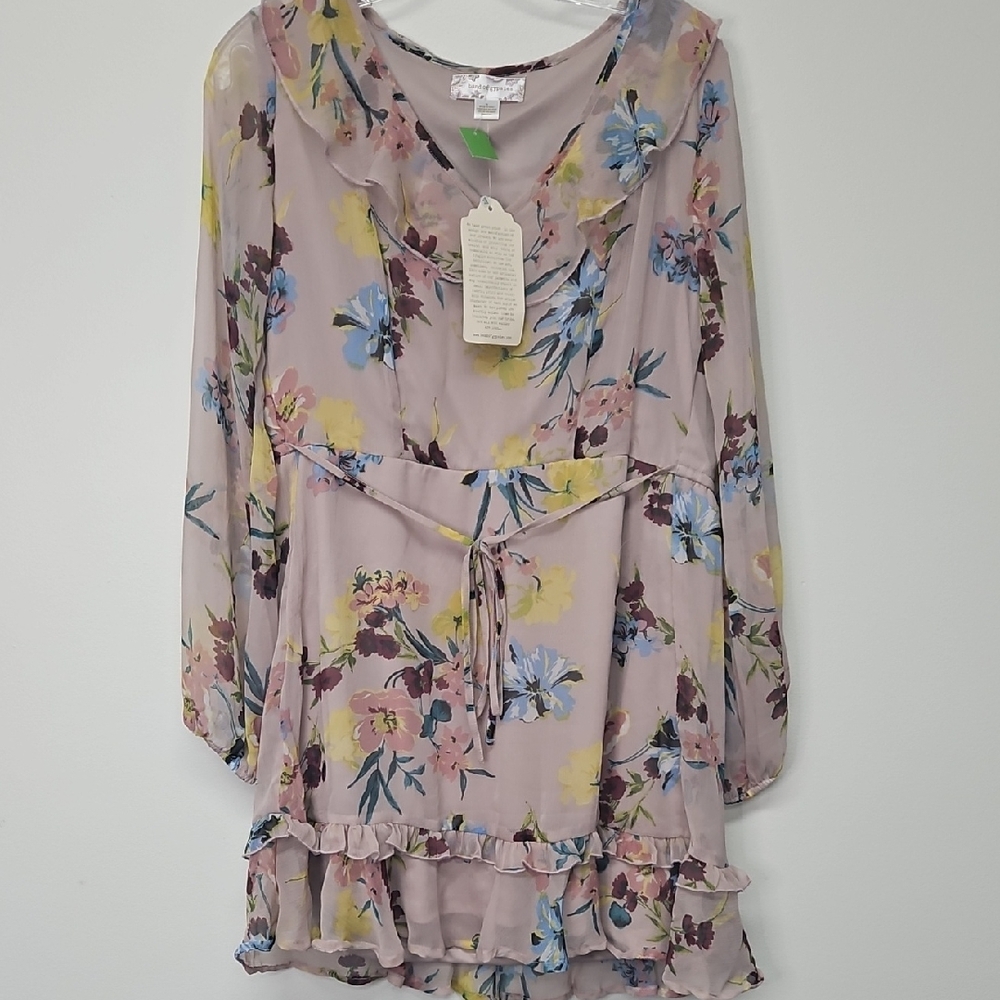 Band Of Gypsies Lavender Floral Chiffon Ruffled Dress.